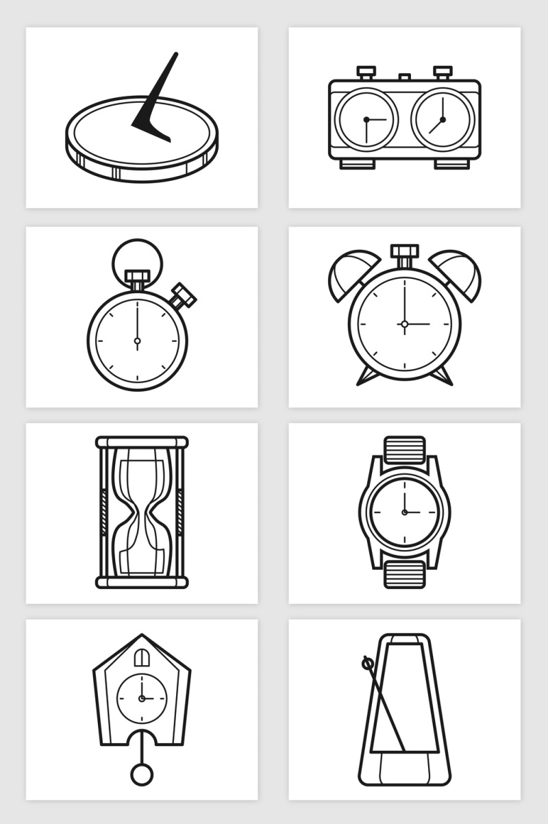 矢量线条各种时钟钟表