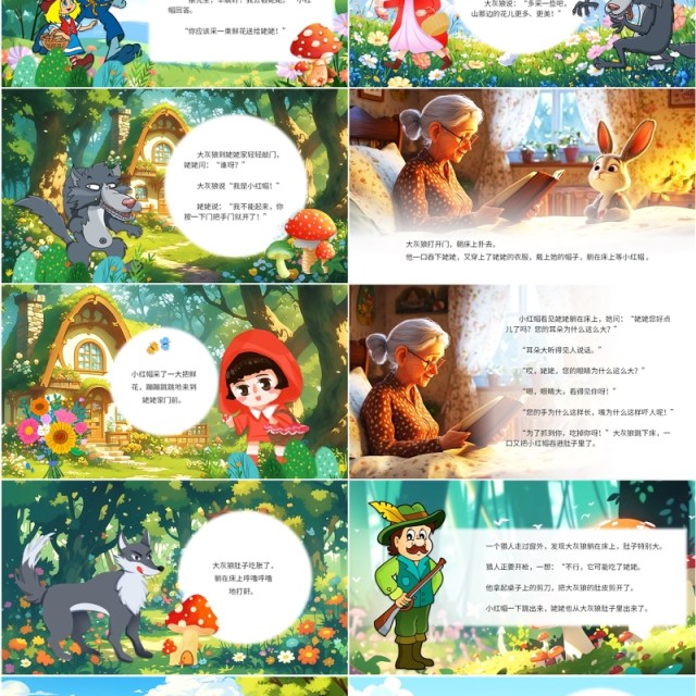 绿色卡通风儿童绘本故事小红帽PPT模板 绿色卡通风儿童绘本故事小红帽PPT模板