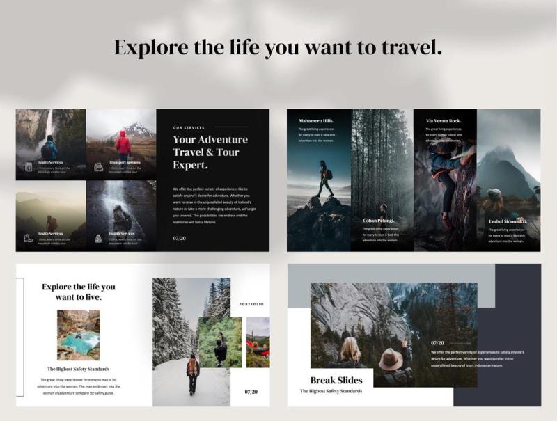 户外探险和旅游展示布局，也利用品牌指导你的产品，EIGER  - 室外演示模板