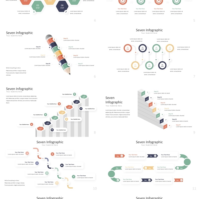 简约七项关系流程信息图ppt素材