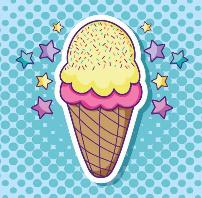 冰淇凌流行艺术动画片有星五颜六色的背景