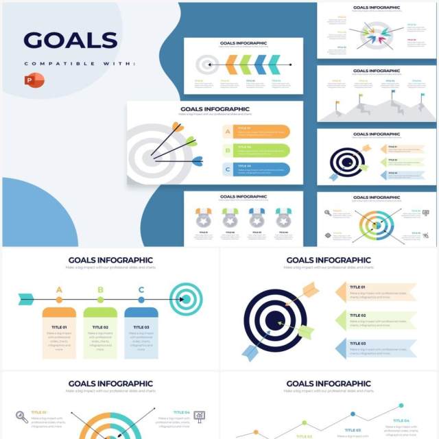 简约战略目标业绩目标PPT信息图素材Goals Powerpoint Infographics 简约战略目标业绩目标PPT信息图素材Goals Powerpoint Infographics