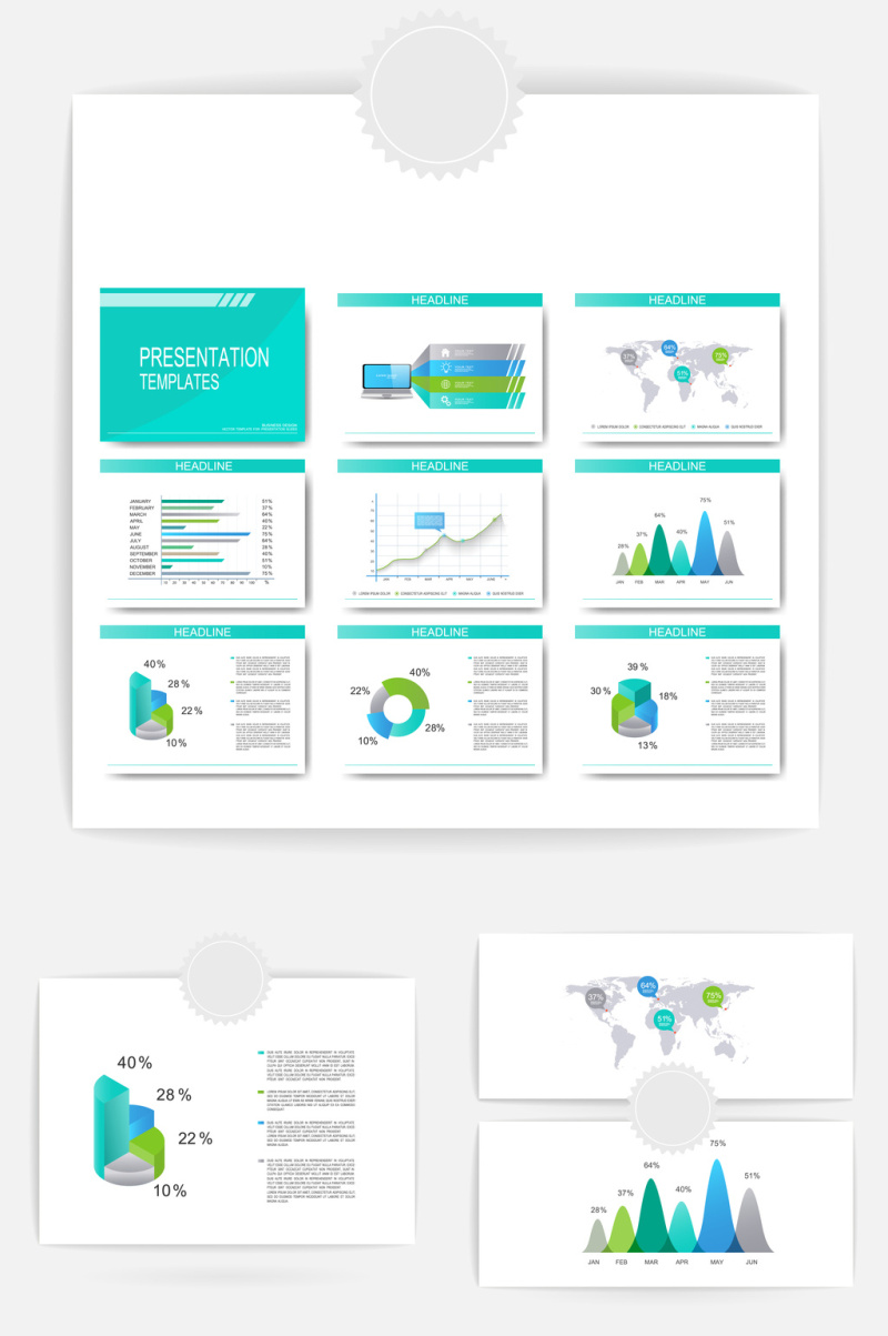 ppt海蓝图表矢量元素素材