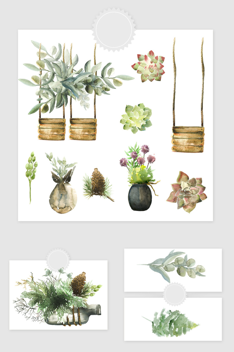 高清免抠手绘水彩装饰植物