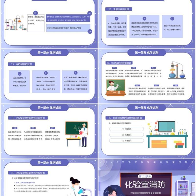 紫色卡通风化学实验室安全PPT模板