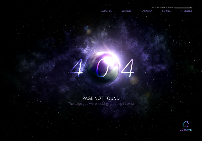 星空宇宙星球网页404错误页面PSD模板01