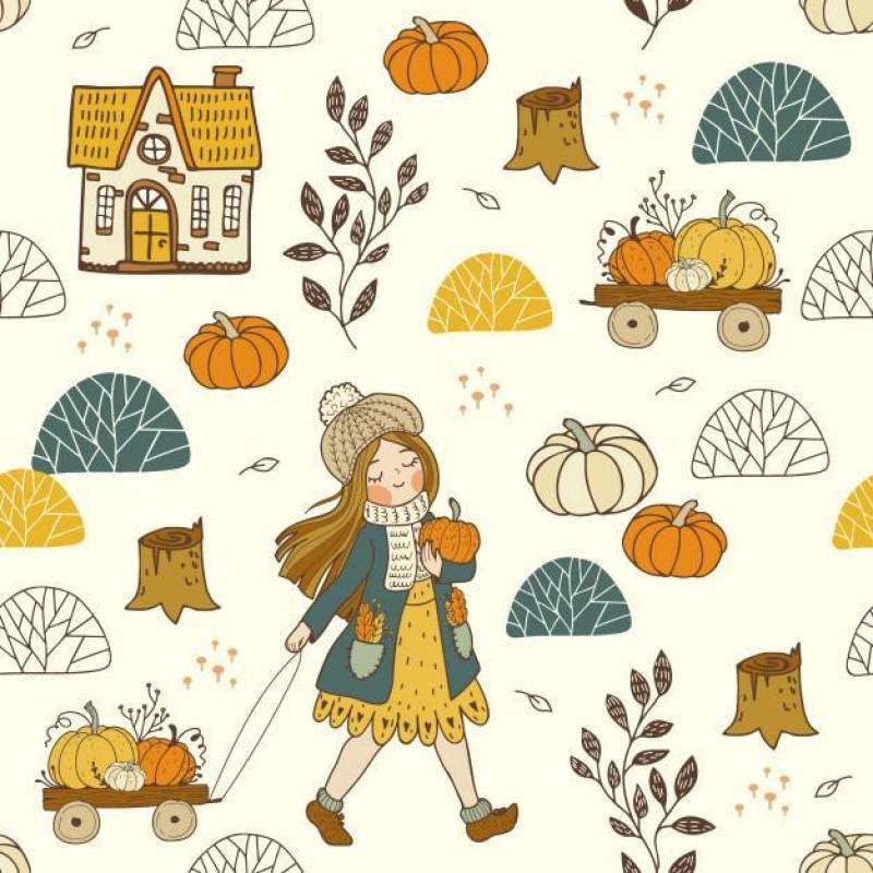 BACKGROUND WITH AUTUMN ELEMENTS AND GIRL