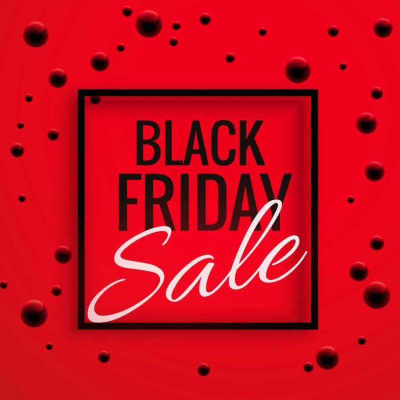 黑色星期五销售横幅海报与红色背景和点