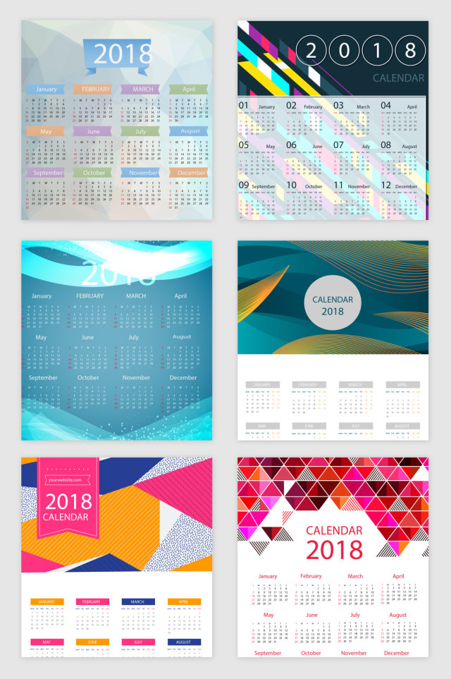 2018年新年日历矢量素材
