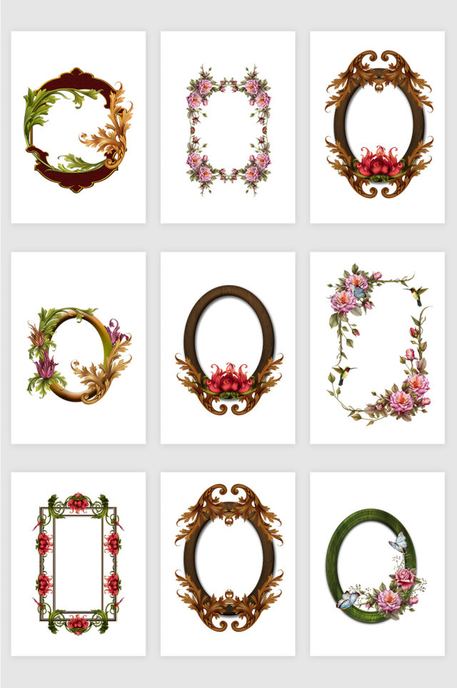 免抠创意装饰花卉植物相框png素材