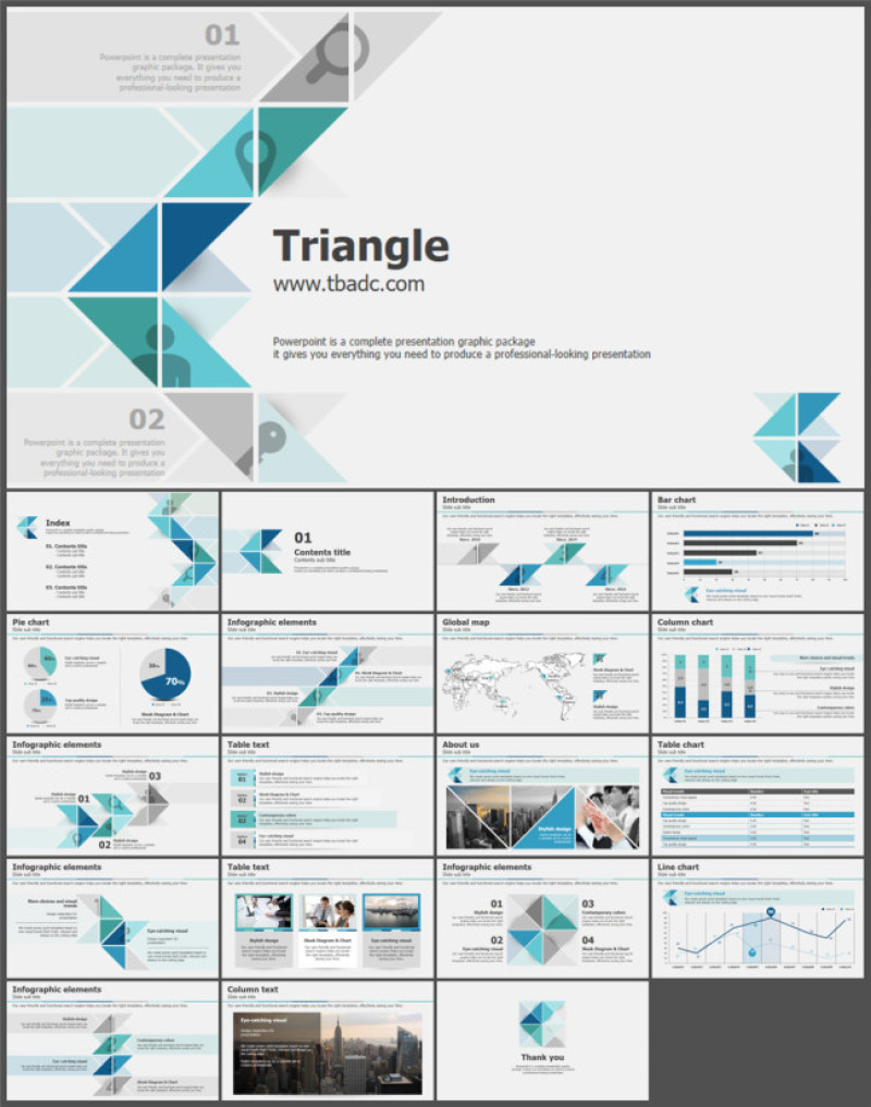 彩色时尚三角形拼接艺术商务PPT模板 (2)