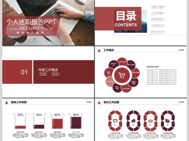 2017年商务通用个人述职报告PPT模板