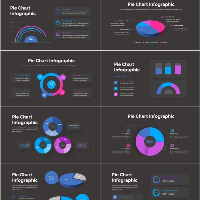 饼图圆形信息图表PPT模板Pie Chart Infographic Dark