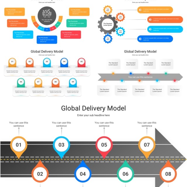 多彩全球交付模型商业信息图ppt素材