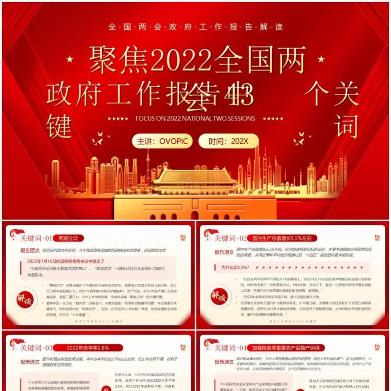 红色党政风政府工作报告中四十三个关键词PPT模板
