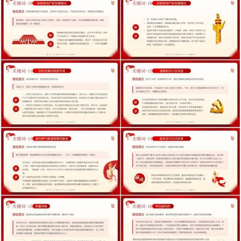 红色党政风政府工作报告中四十三个关键词PPT模板