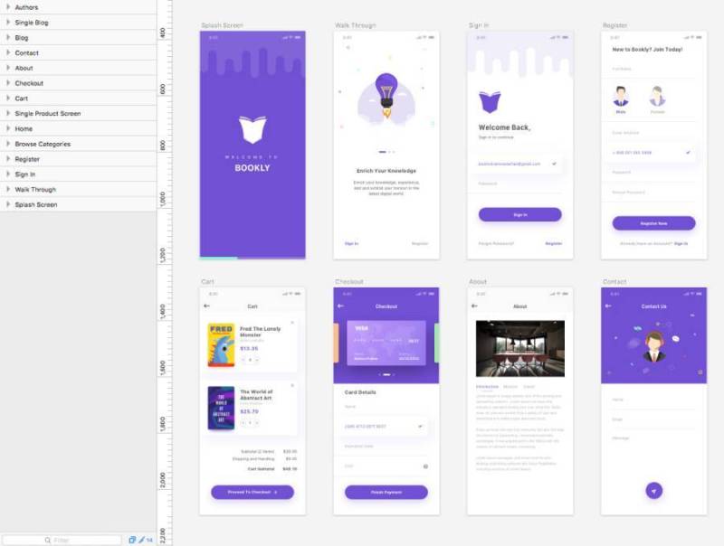 适用于iPhone X和8的Book eCommerce UI工具包，采用Sketch。，Bookly iOS UI工具包设计