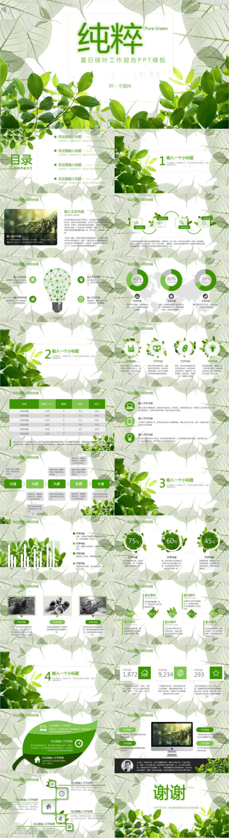 夏日绿叶工作报告PPT模板