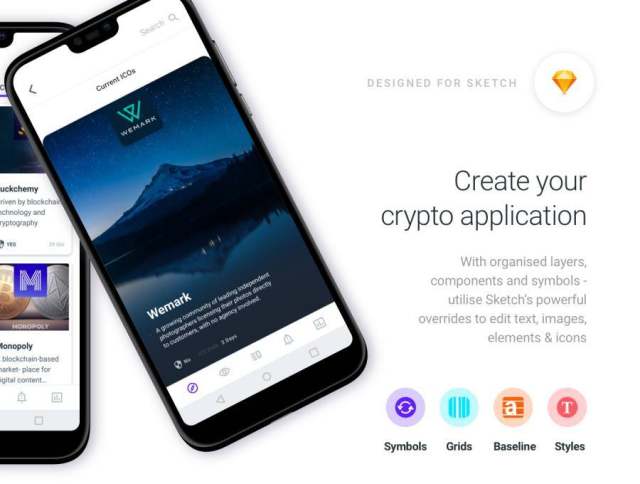 37个移动屏幕设计加密货币应用程序UI工具包（含sketch源文件）
