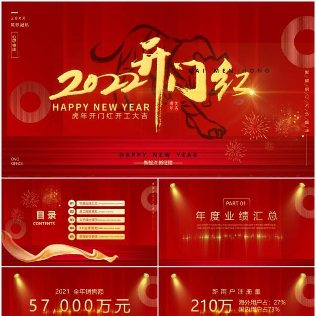 红色喜庆大气虎年2022开门红动态PPT模板 红色喜庆大气虎年2022开门红动态PPT模板