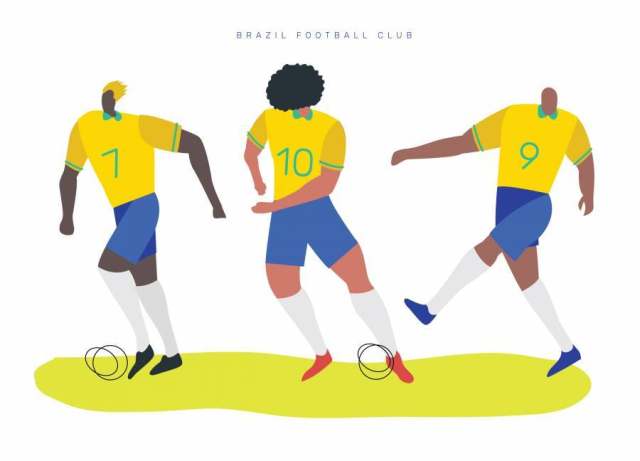 巴西足球人物矢量平面插画