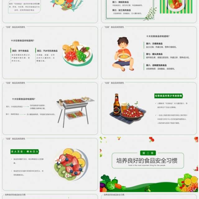绿色卡通风关注食品卫生安全教育PPT模板 绿色卡通风关注食品卫生安全教育PPT模板