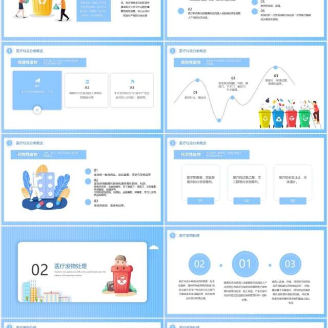 蓝色卡通医疗垃圾分类环保主题班会动态PPT模板