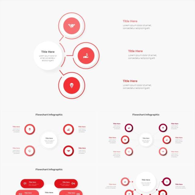 红色浅色系商务产品信息图表流程步骤关系图PPT素材Infographic Red