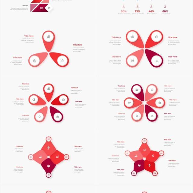 红色浅色系商务产品信息图表流程步骤关系图PPT素材Infographic Red