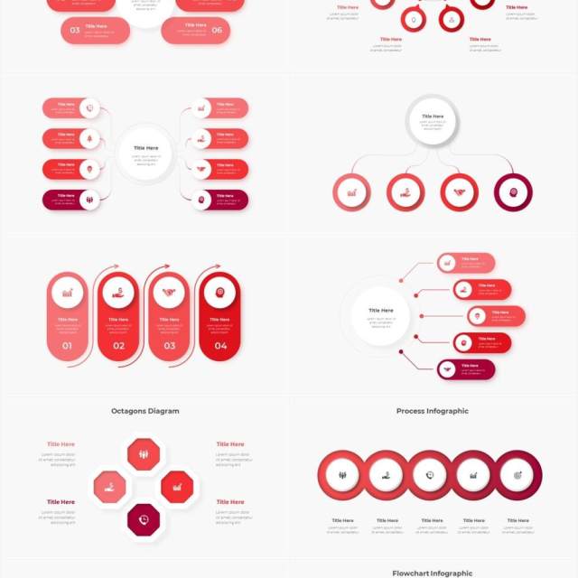 红色浅色系商务产品信息图表流程步骤关系图PPT素材Infographic Red