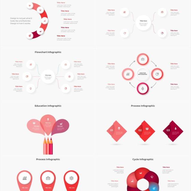 红色浅色系商务产品信息图表流程步骤关系图PPT素材Infographic Red