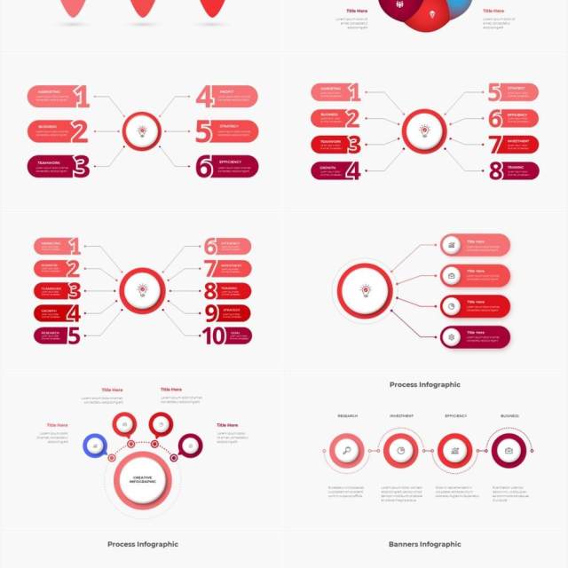 红色浅色系商务产品信息图表流程步骤关系图PPT素材Infographic Red