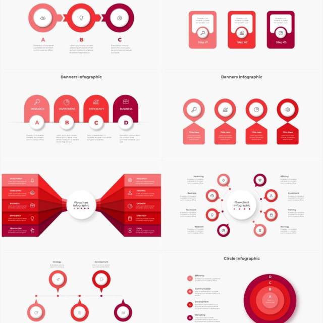 红色浅色系商务产品信息图表流程步骤关系图PPT素材Infographic Red