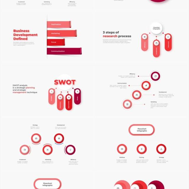 红色浅色系商务产品信息图表流程步骤关系图PPT素材Infographic Red