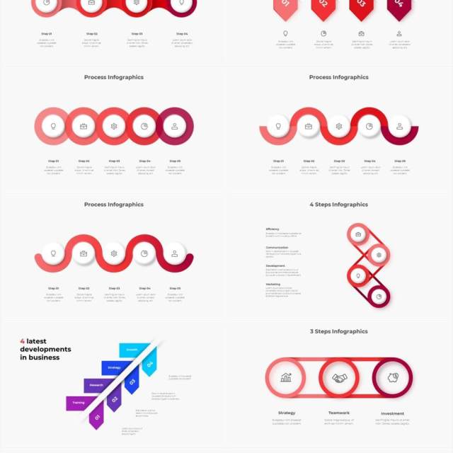 红色浅色系商务产品信息图表流程步骤关系图PPT素材Infographic Red 红色浅色系商务产品信息图表流程步骤关系图PPT素材Infographic Red