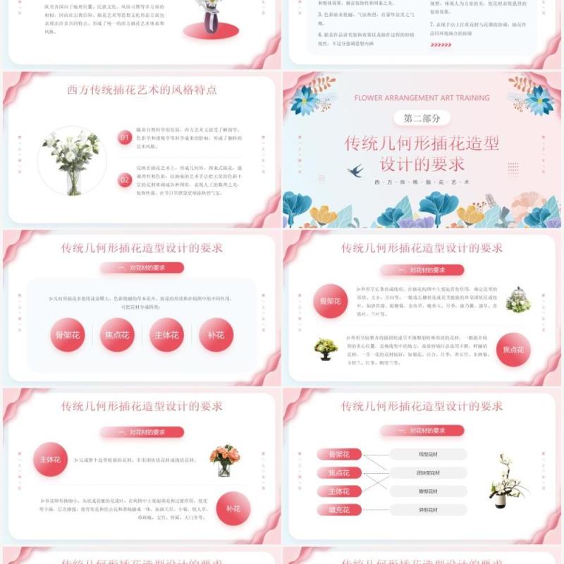 粉色插画风插花艺术培训PPT模板