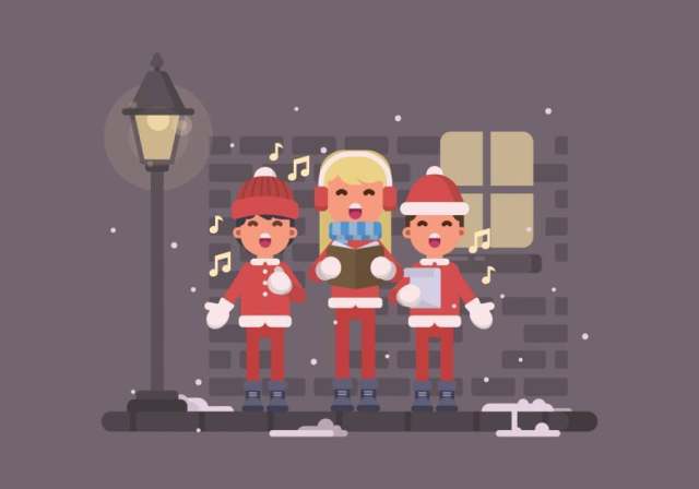 唱圣诞颂歌的小孩在街道例证