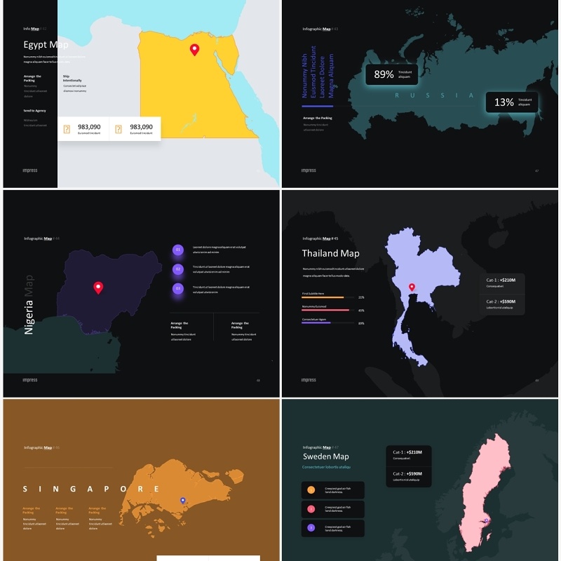 深色世界各国地图PPT素材Impress Dark Anmt