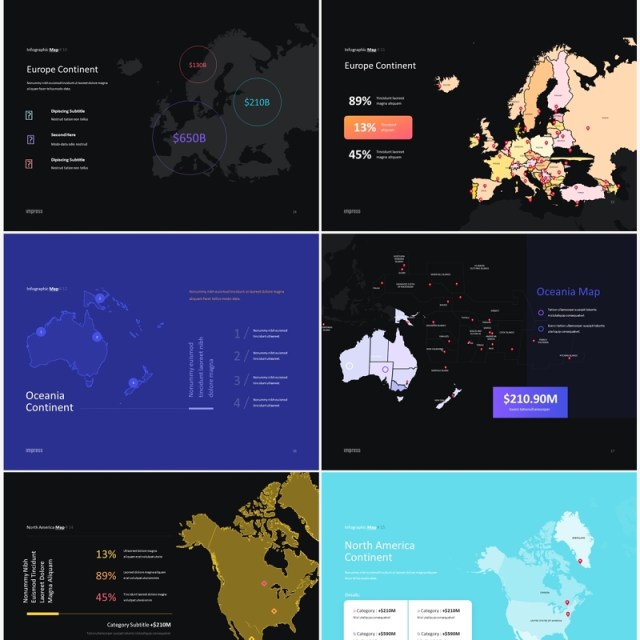 深色世界各国地图PPT素材Impress Dark Anmt