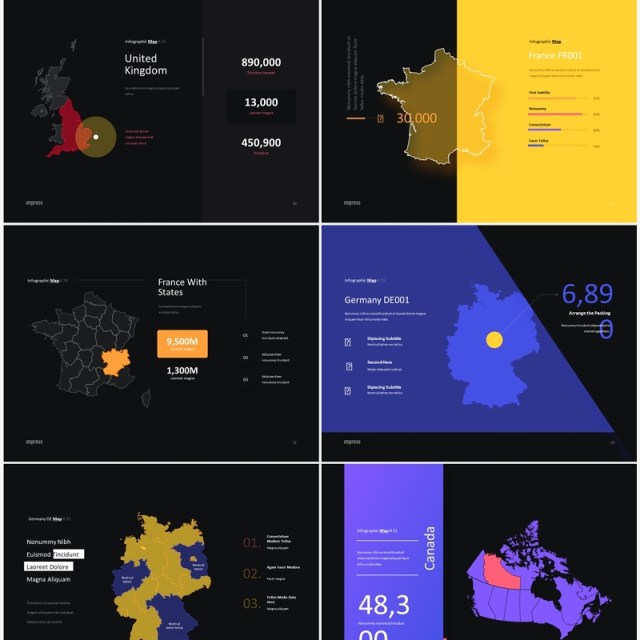 深色世界各国地图PPT素材Impress Dark Anmt