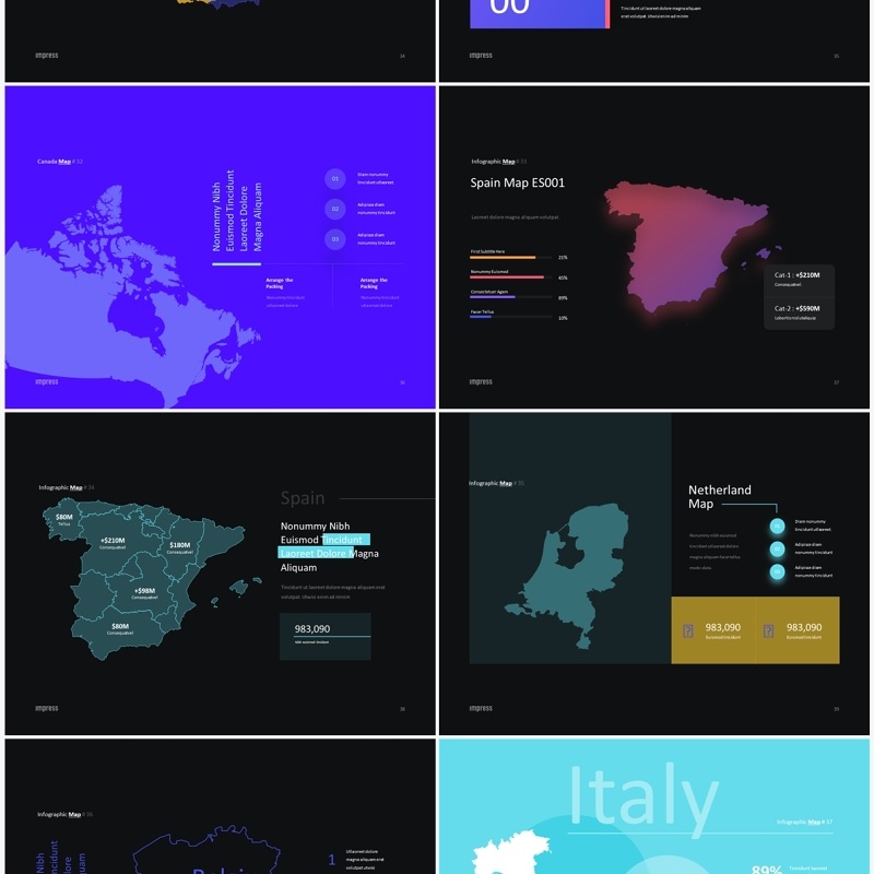 深色世界各国地图PPT素材Impress Dark Anmt