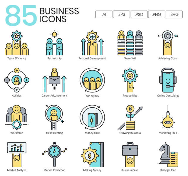 85业务矢量图标各种业务情况，85业务图标|水族