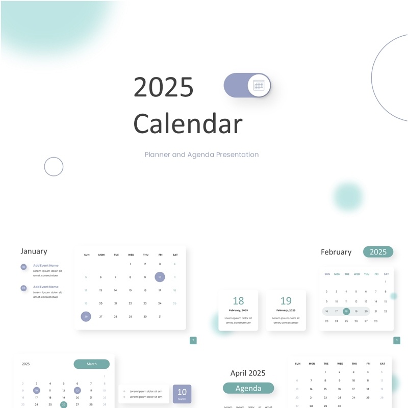 2025淡雅日历表格记事本PPT素材模板 calendar presentation