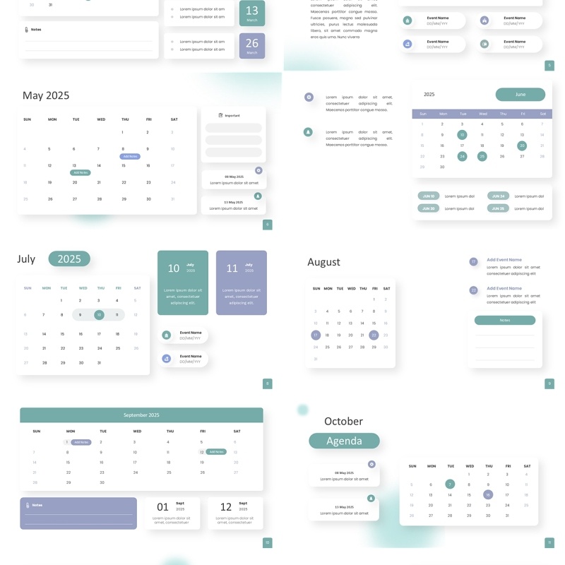 2025淡雅日历表格记事本PPT素材模板 calendar presentation