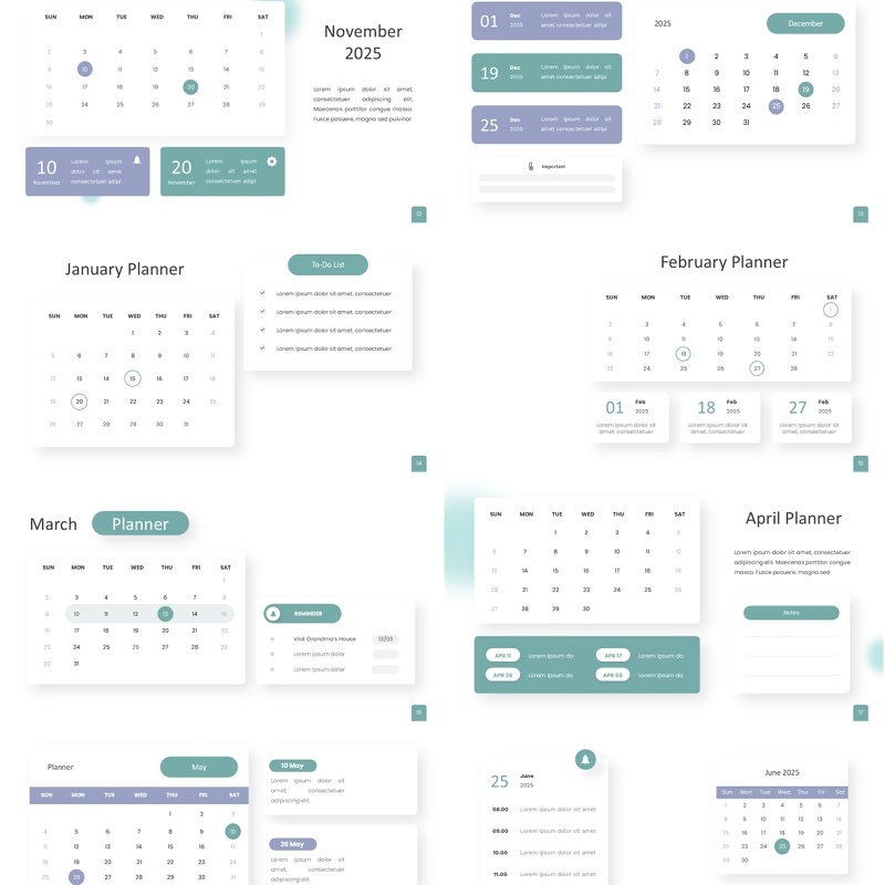 2025淡雅日历表格记事本PPT素材模板 calendar presentation