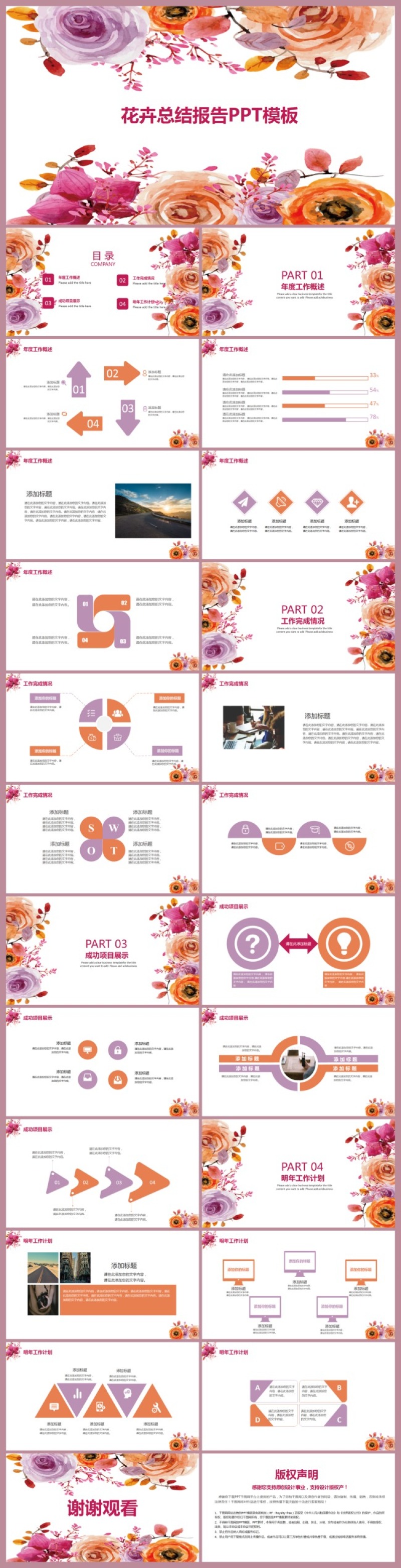 花卉总结报告PPT模板