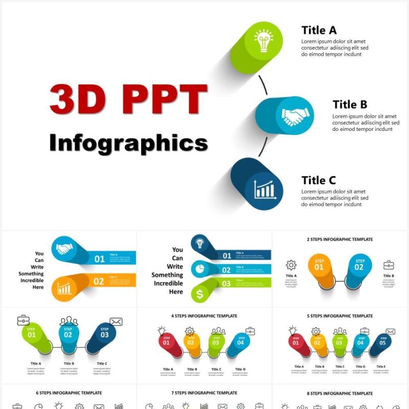 三维立体信息图表3D流程图图形PPT素材3D_Infographics