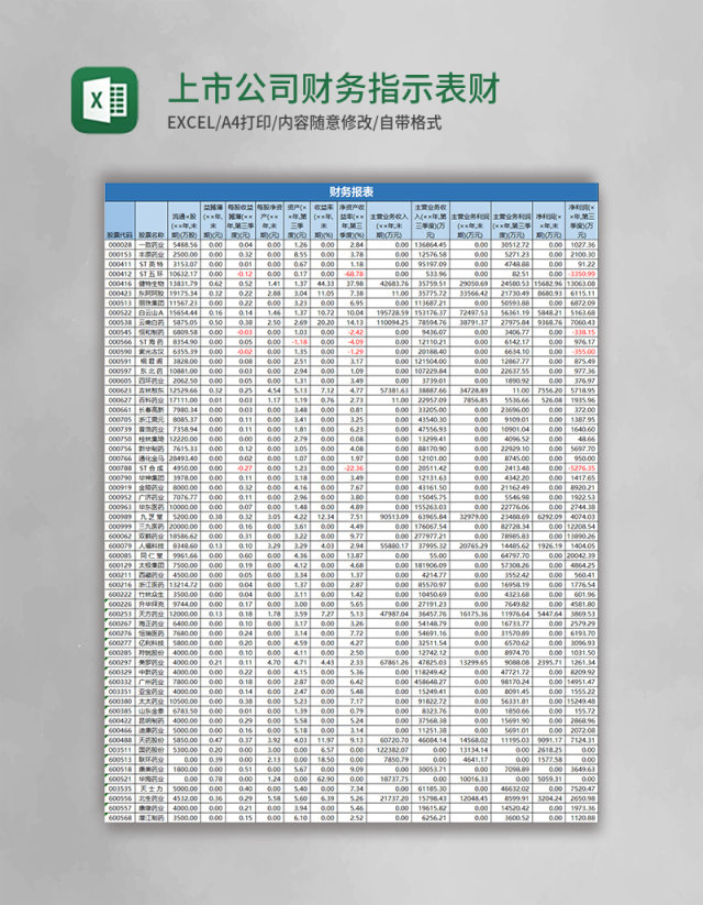 上市公司财务指示表财务报表