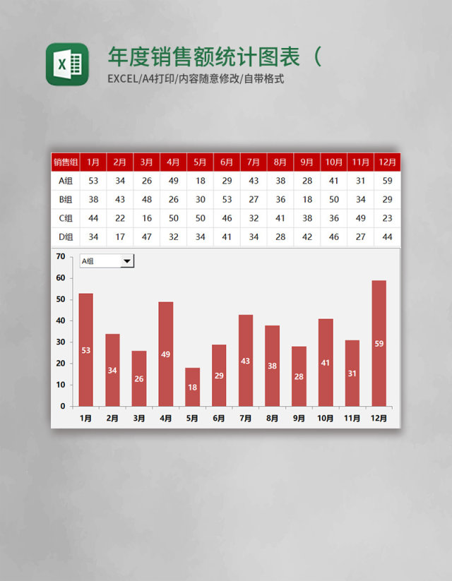 年度销售额统计图表(自动生成柱状图)excel模板 年度销售额统计图表(自动生成柱状图)excel模板