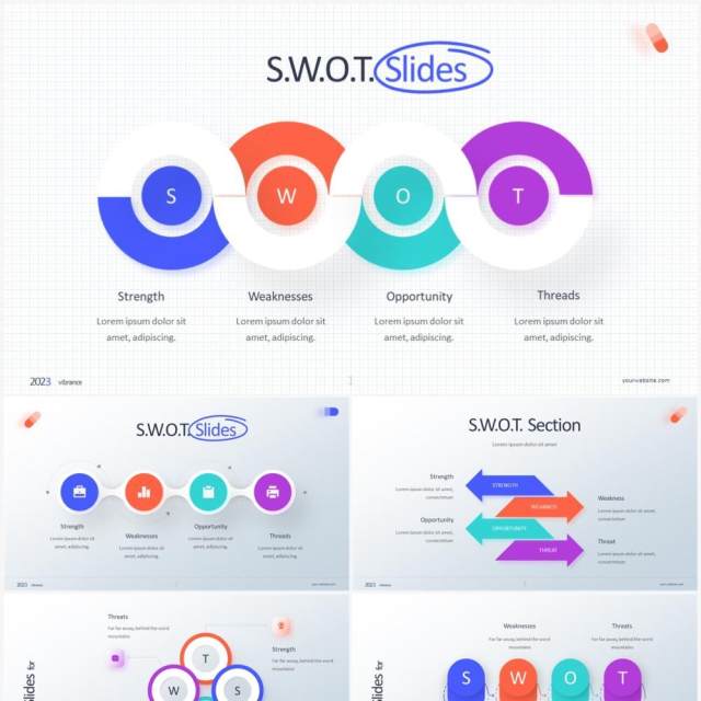 2023彩色创意SWOT信息图表PPT素材 2023彩色创意SWOT信息图表PPT素材